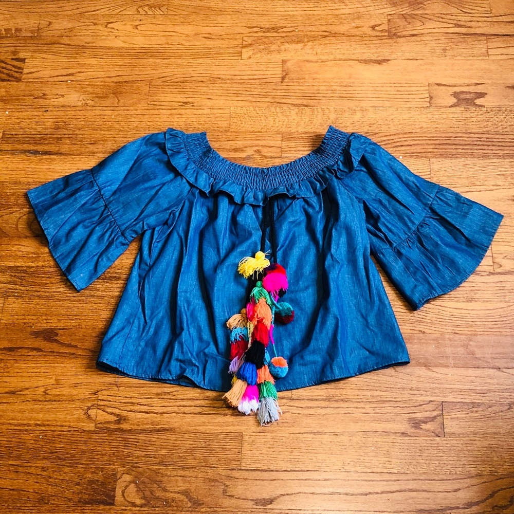 DENIM Look Off Shoulder Gorgeous Top**Large - Picture 1 of 3
